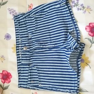 american eagle white/blue striped jean shorts